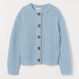 H&M chunky ice blue cardigan S NWT